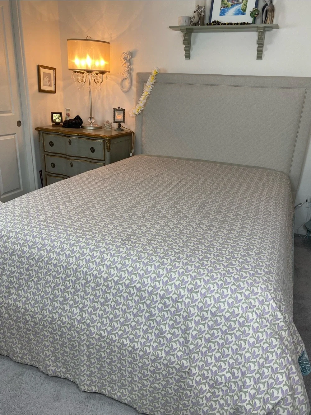 Vintage Springmaid floral leaf green and lavender full flat sheet